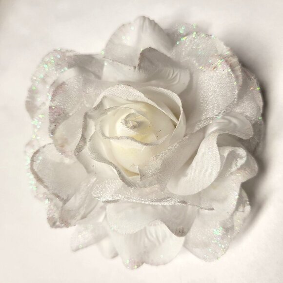 White Rose Hair Accessory Corsage Brooch or Hair Tie - Picture 4 of 14